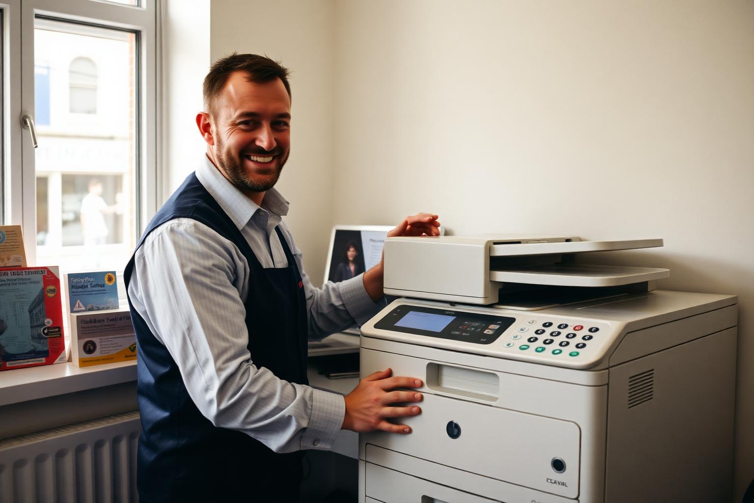 Bowden Digitec photocopier engineer visiting a Faversham office